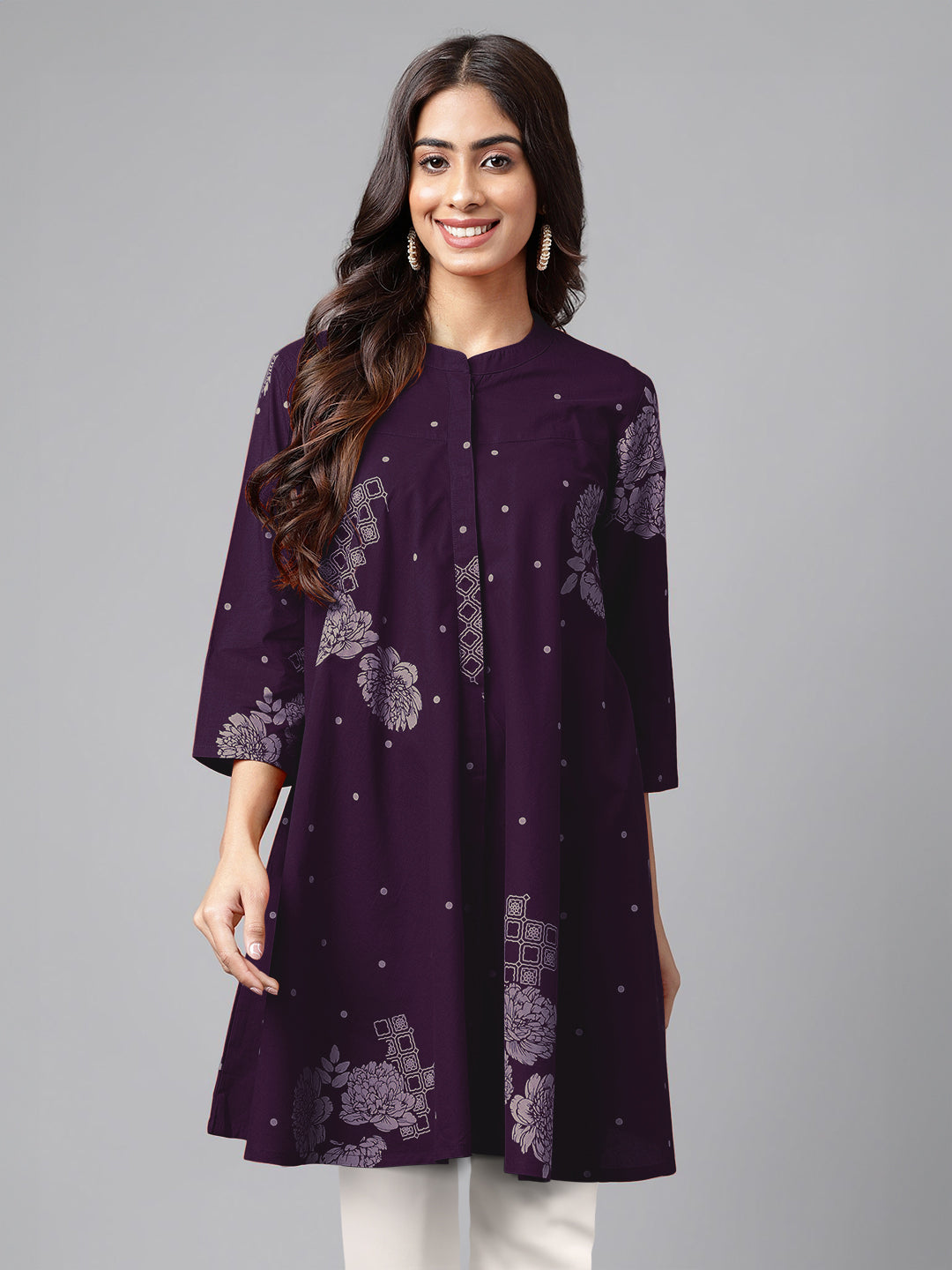 Janasya Bright Cotton Floral A-Line Tunic | Swadesiicart
