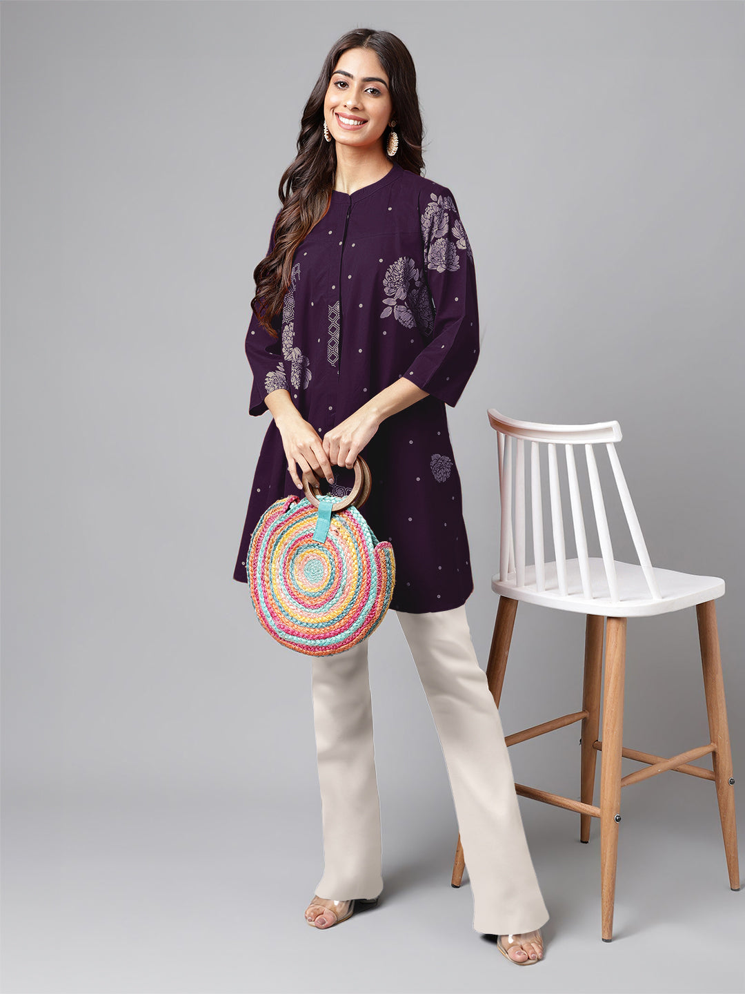Janasya Bright Cotton Floral A-Line Tunic | Swadesiicart