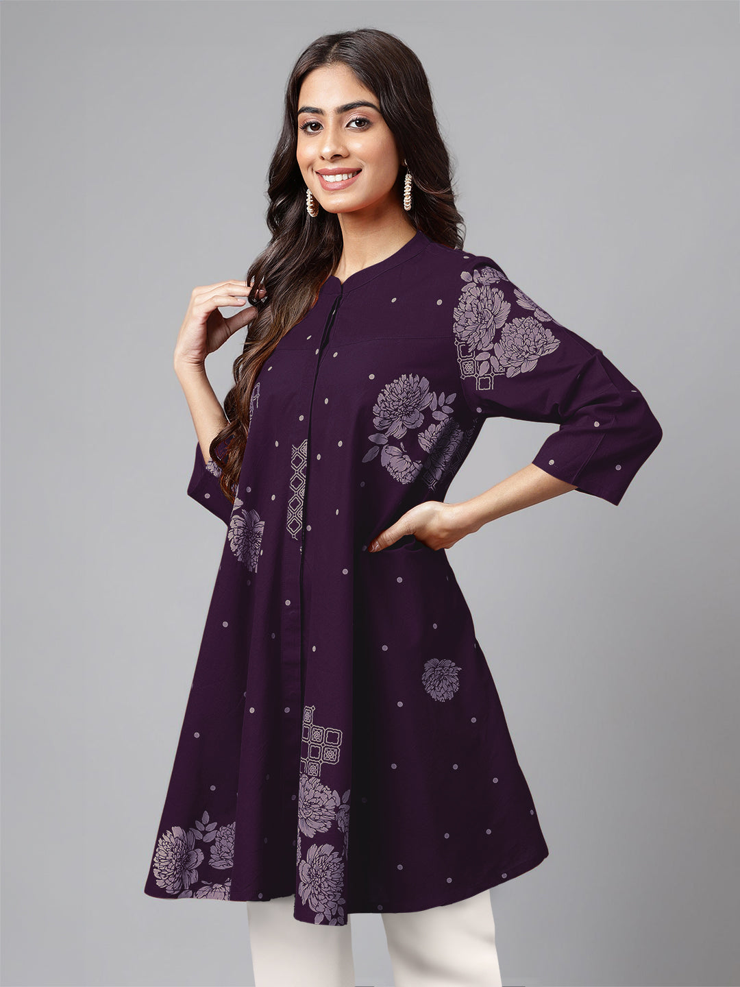 Janasya Bright Cotton Floral A-Line Tunic | Swadesiicart