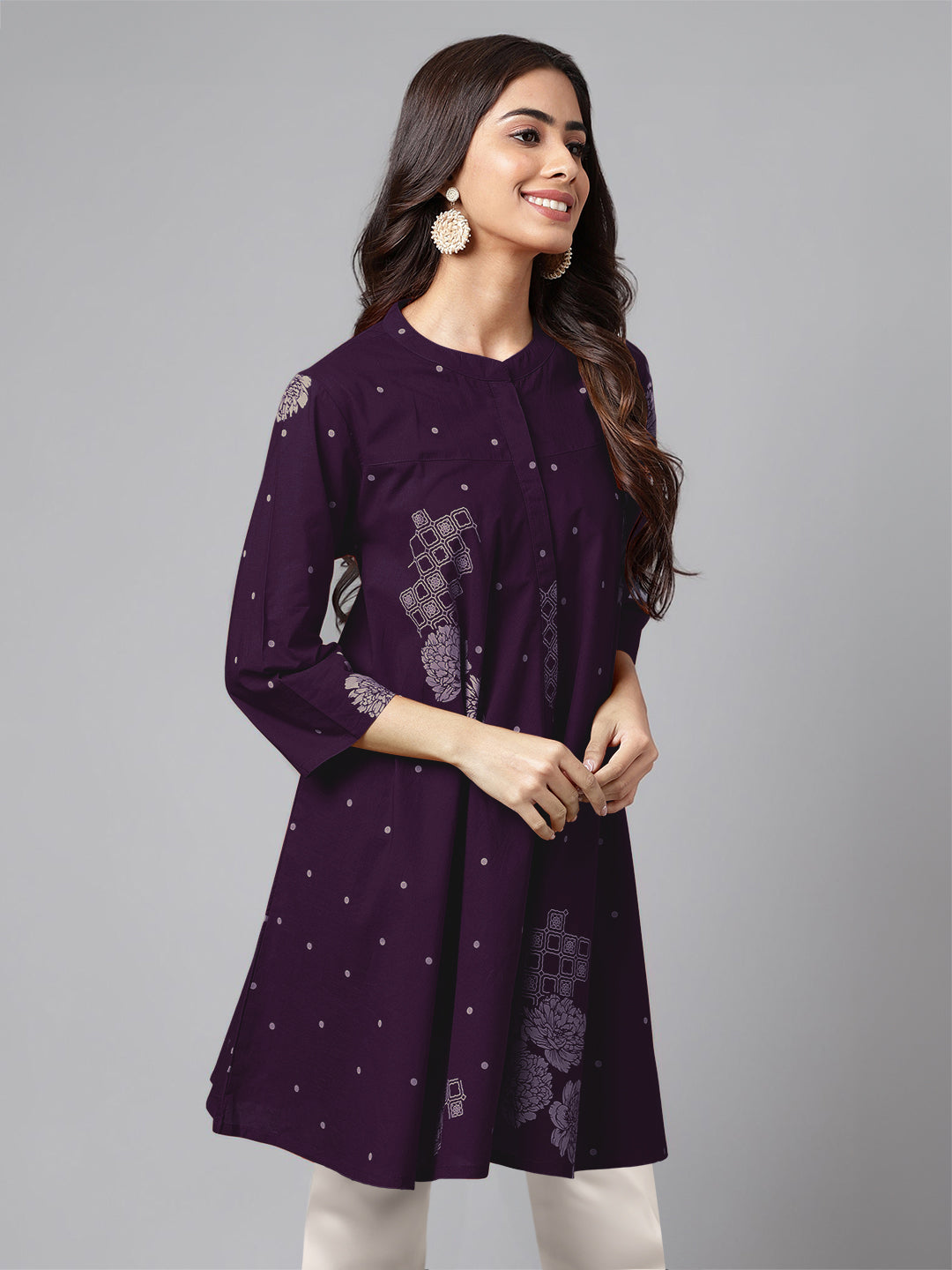 Janasya Bright Cotton Floral A-Line Tunic | Swadesiicart
