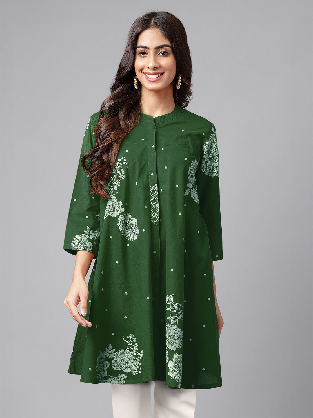 Janasya Bright Cotton Floral Flared Tunic | Swadesiicart