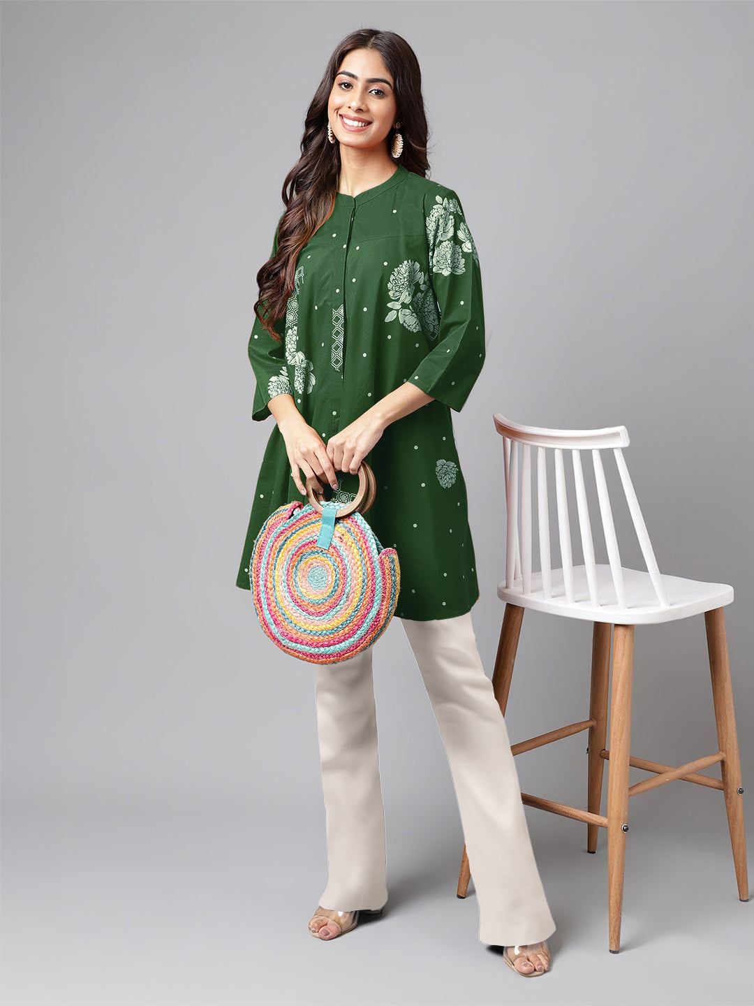 Janasya Bright Cotton Floral Flared Tunic | Swadesiicart