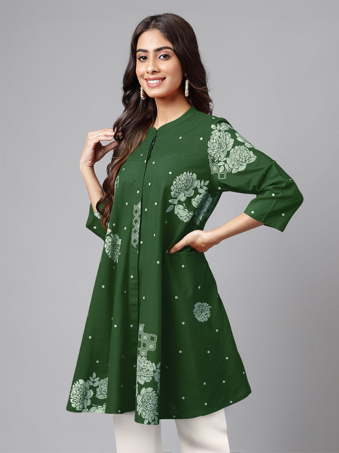 Janasya Bright Cotton Floral Flared Tunic | Swadesiicart