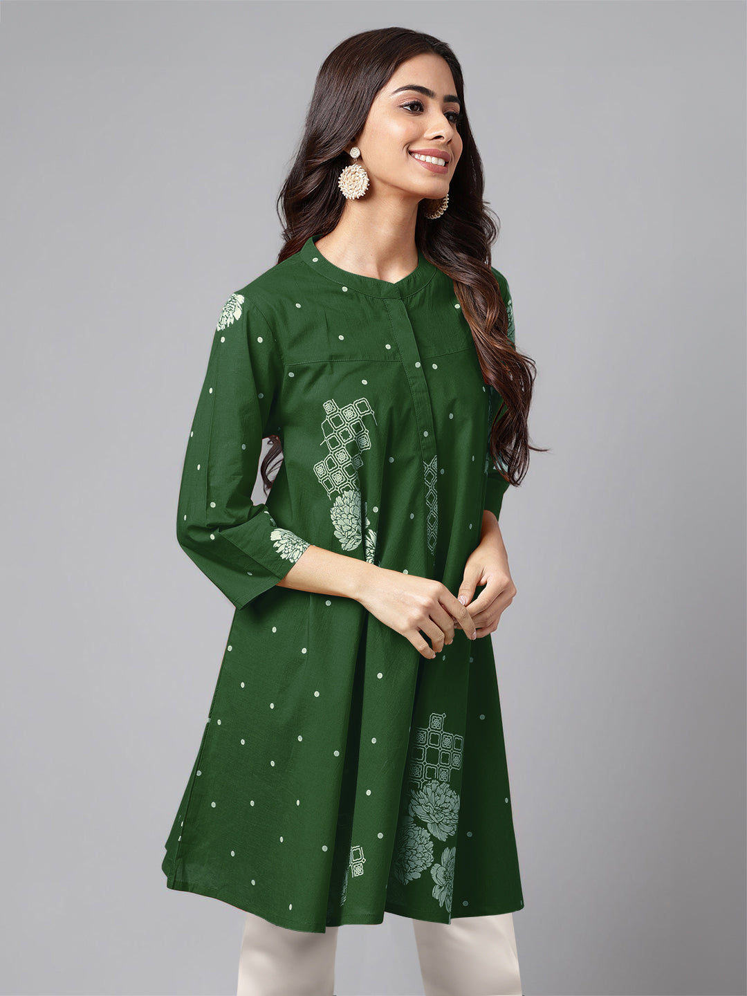 Janasya Bright Cotton Floral Flared Tunic | Swadesiicart
