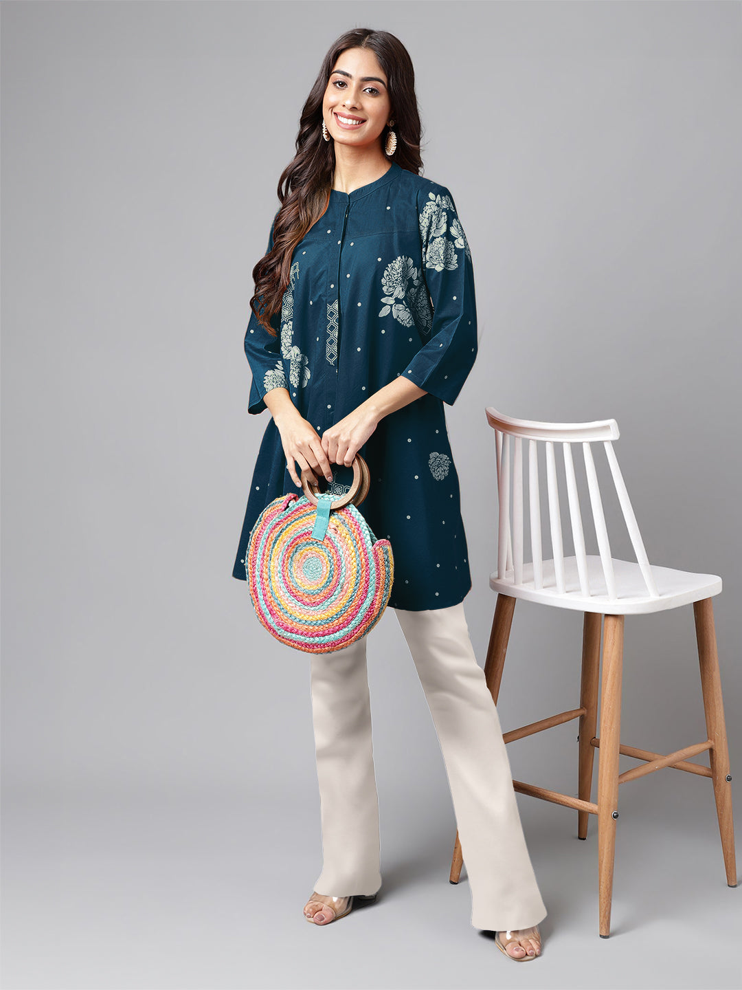 Janasya Bright Cotton Floral Flared Tunic | Swadesiicart