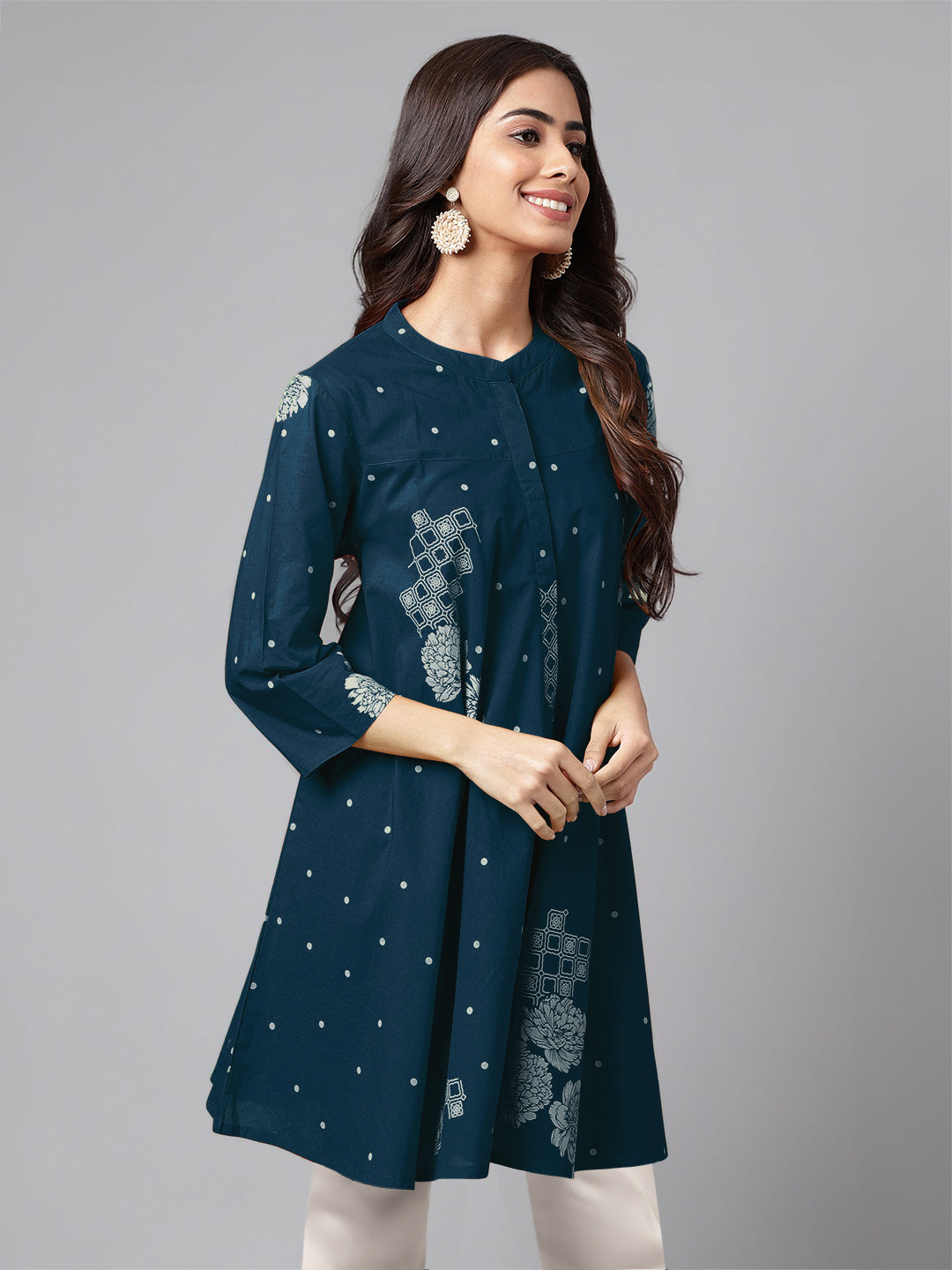 Janasya Bright Cotton Floral Flared Tunic | Swadesiicart