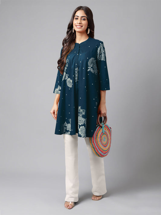 Janasya Bright Cotton Floral Flared Tunic | Swadesiicart