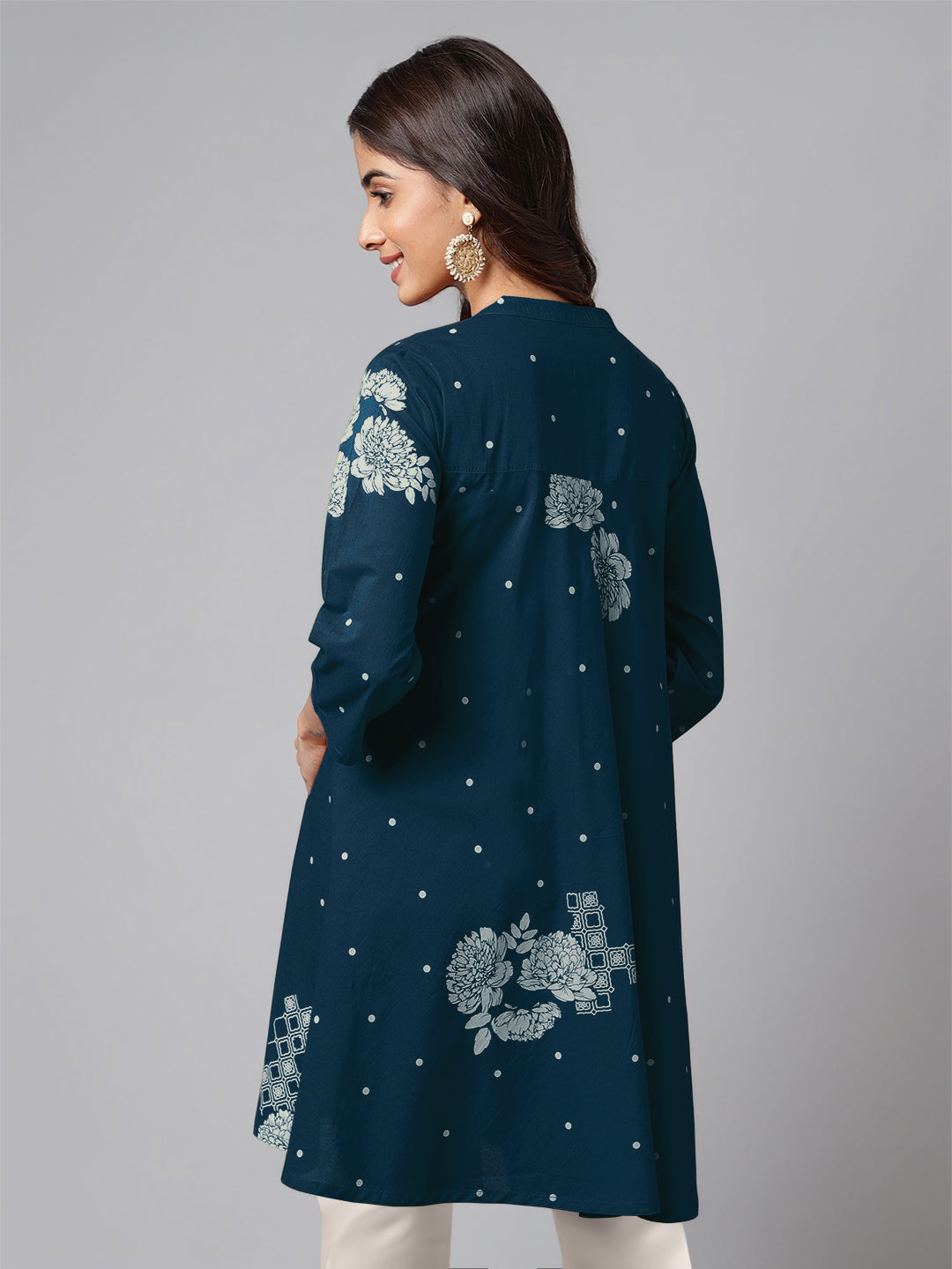 Janasya Bright Cotton Floral Flared Tunic | Swadesiicart