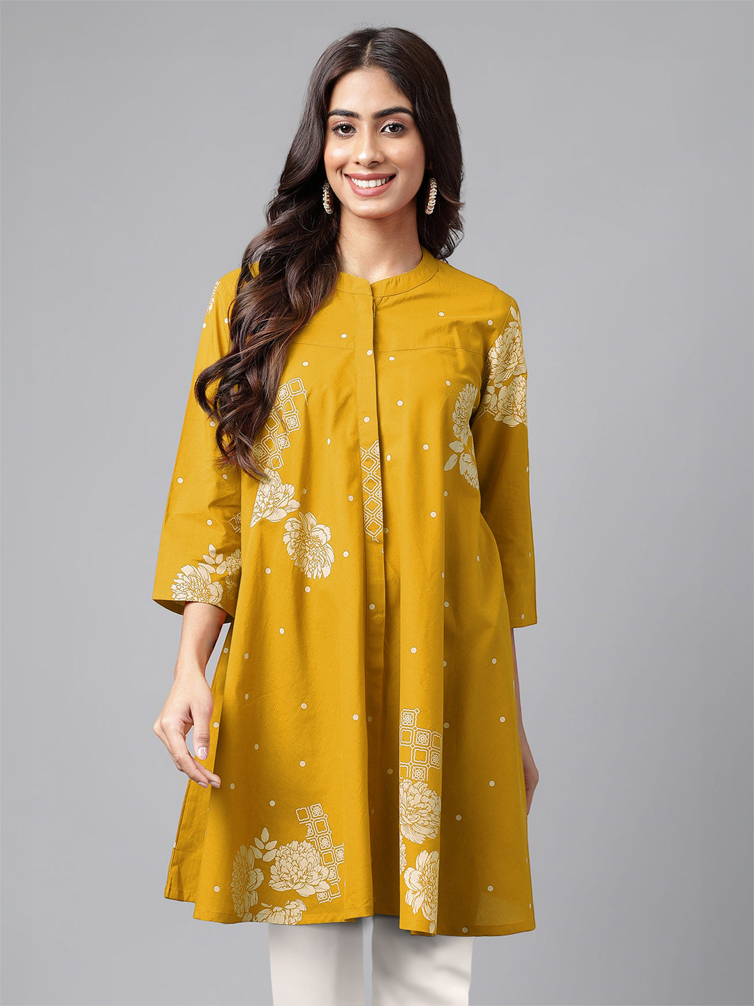 Janasya Bright Cotton Floral Flared Tunic | Swadesiicart
