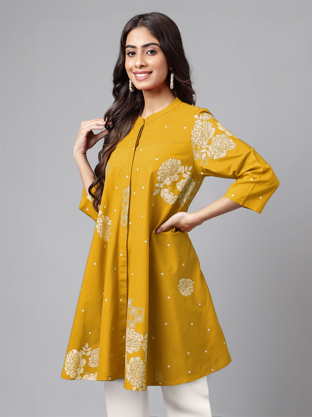 Janasya Bright Cotton Floral Flared Tunic | Swadesiicart