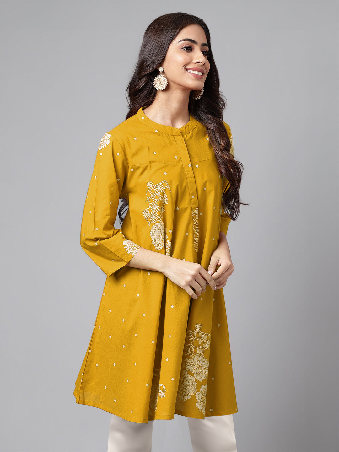 Janasya Bright Cotton Floral Flared Tunic | Swadesiicart