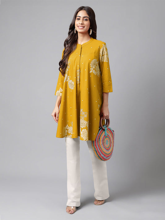 Janasya Bright Cotton Floral Flared Tunic | Swadesiicart