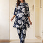 Janasya Dark Cotton Floral A-Line Top & Bottom Set | Swadesiicart