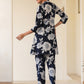 Janasya Dark Cotton Floral A-Line Top & Bottom Set | Swadesiicart