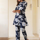 Janasya Dark Cotton Floral A-Line Top & Bottom Set | Swadesiicart