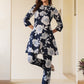 Janasya Dark Cotton Floral A-Line Top & Bottom Set | Swadesiicart