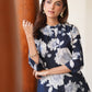 Janasya Dark Cotton Floral A-Line Top & Bottom Set | Swadesiicart