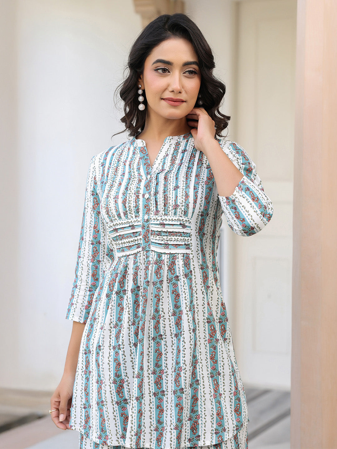 Janasya Light Cotton Floral A-Line Top & Bottom Set | Swadesiicart