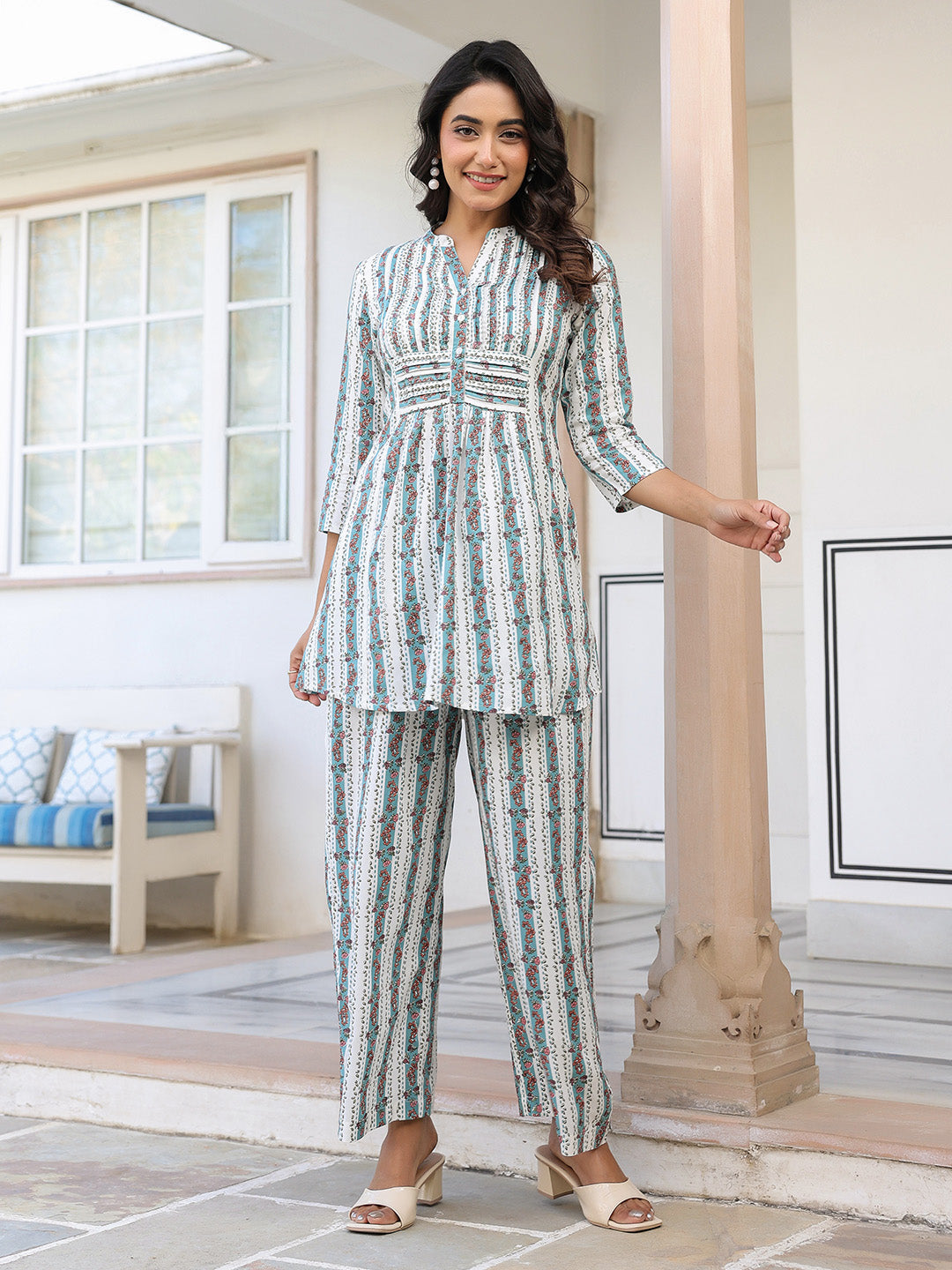 Janasya Light Cotton Floral A-Line Top & Bottom Set | Swadesiicart