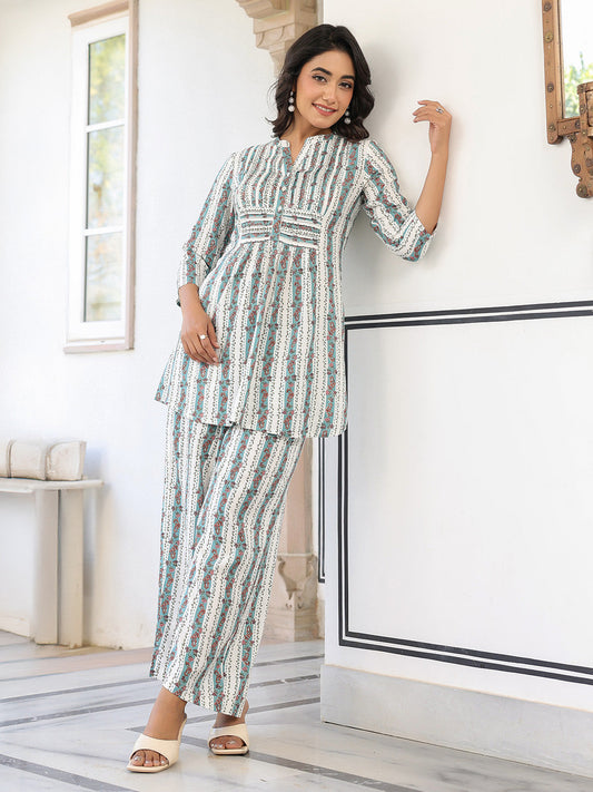 Janasya Light Cotton Floral A-Line Top & Bottom Set | Swadesiicart