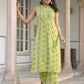 Janasya Bright Cotton Geometric A-Line Kurta Set | Swadesiicart