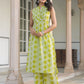 Janasya Bright Cotton Geometric A-Line Kurta Set | Swadesiicart