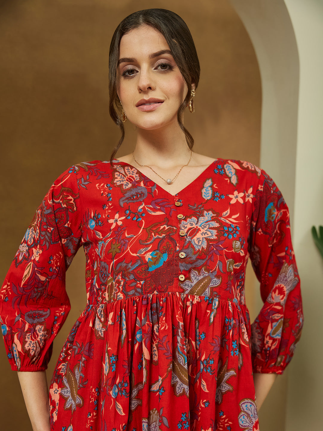Janasya Bright Cotton Floral Peplum Top & Bottom Set | Swadesiicart