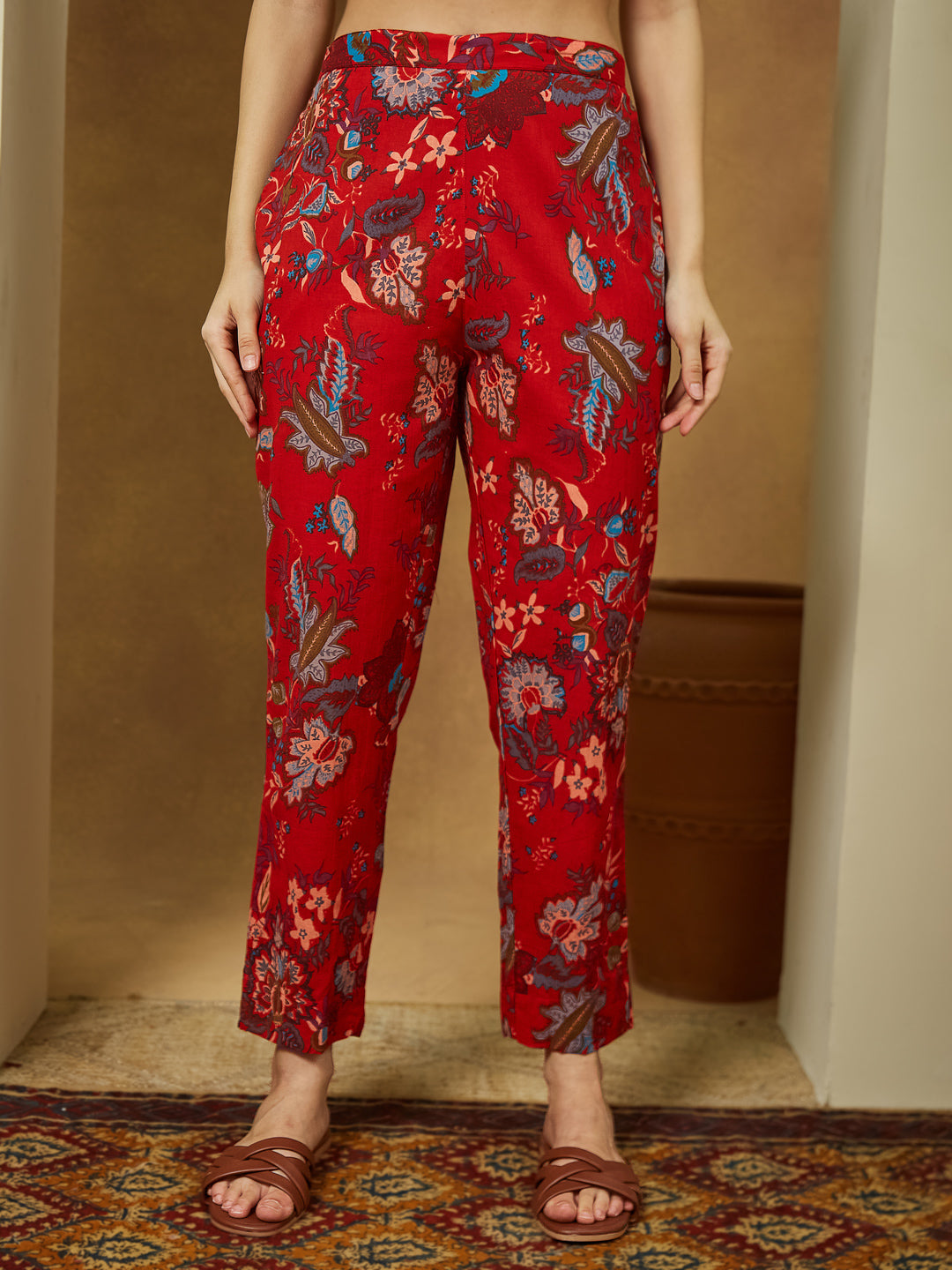 Janasya Bright Cotton Floral Peplum Top & Bottom Set | Swadesiicart