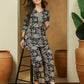Janasya Dark Cotton Floral Straight Top & Bottom Set | Swadesiicart