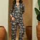 Janasya Dark Cotton Floral Straight Top & Bottom Set | Swadesiicart