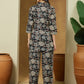 Janasya Dark Cotton Floral Straight Top & Bottom Set | Swadesiicart