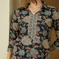 Janasya Dark Cotton Floral Straight Top & Bottom Set | Swadesiicart