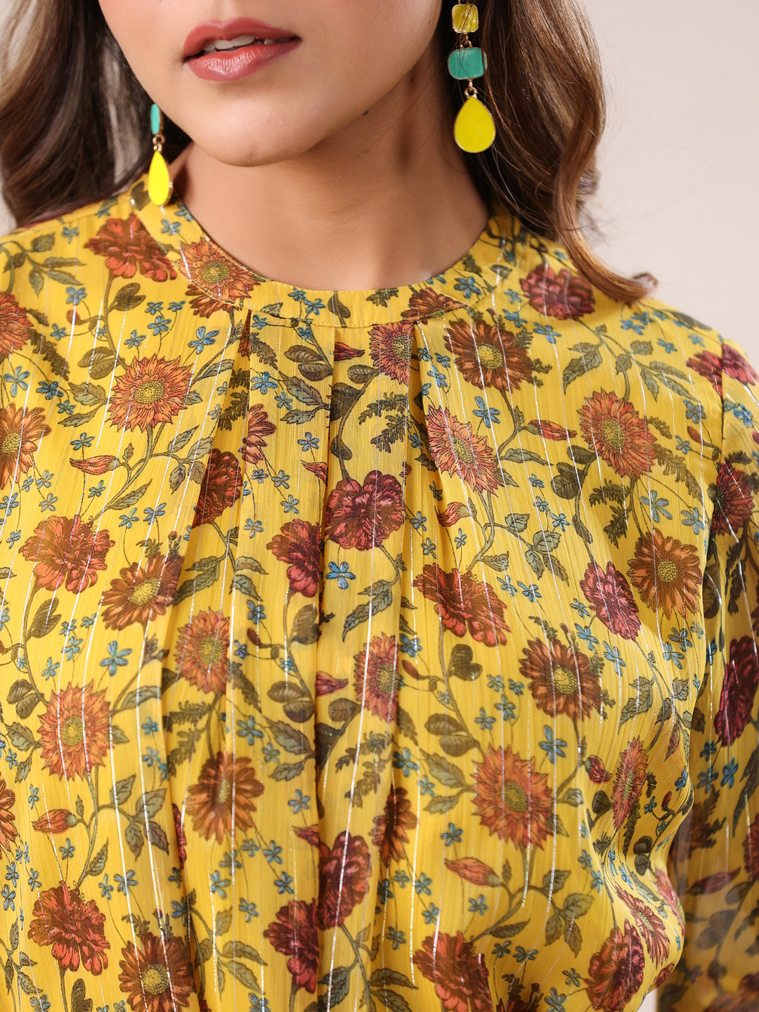 Janasya Bright Georgette Floral A-Line Dress | Swadesiicart