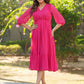 Janasya Bright Dobby Chiffon Self Design Fit & Flare Dress | Swadesiicart