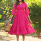 Janasya Bright Dobby Chiffon Self Design Fit & Flare Dress | Swadesiicart