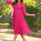 Janasya Bright Dobby Chiffon Self Design Fit & Flare Dress | Swadesiicart