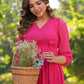 Janasya Bright Dobby Chiffon Self Design Fit & Flare Dress | Swadesiicart