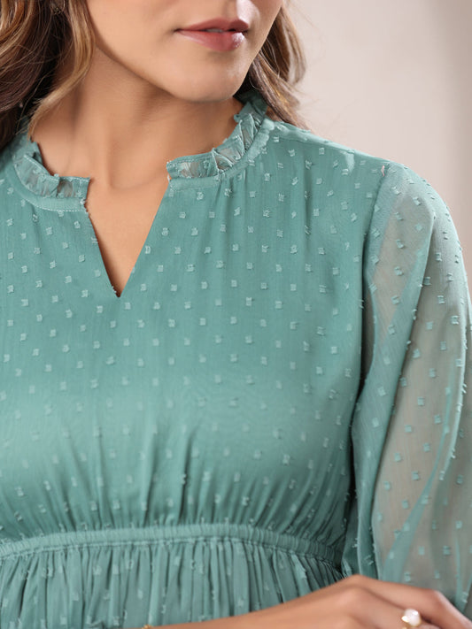 Janasya Dark Dobby Chiffon Self Design Fit & Flare Dress | Swadesiicart