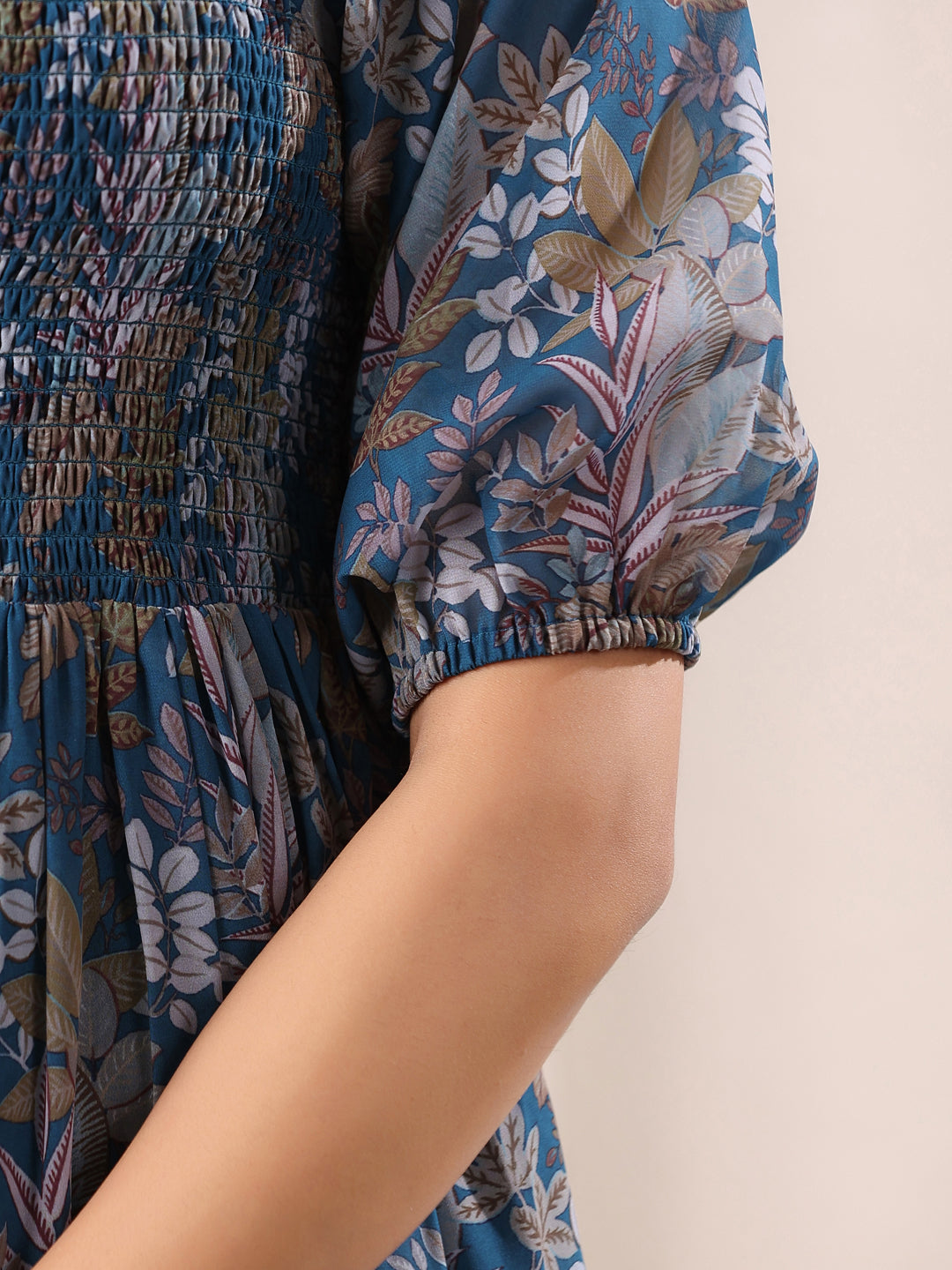Janasya Dark Georgette Floral A-Line DRESS | Swadesiicart