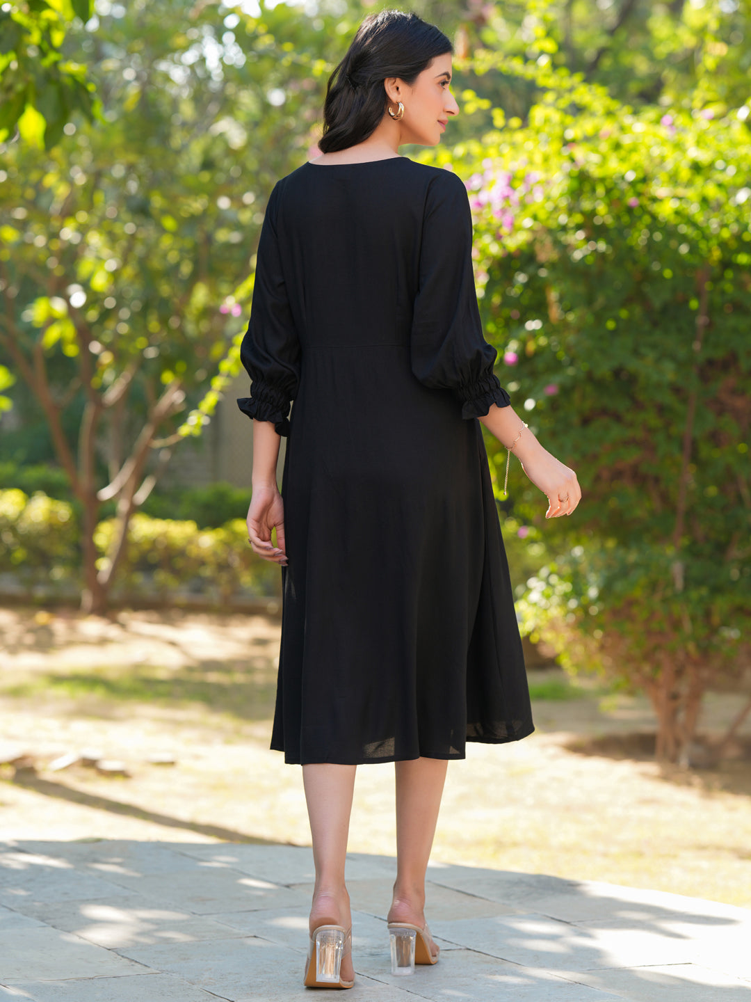 Janasya Dark Rayon Solid A-Line Dress | Swadesiicart