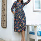 Janasya Dark Cotton Floral A-Line DRESS | Swadesiicart