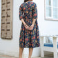 Janasya Dark Cotton Floral A-Line DRESS | Swadesiicart