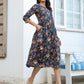 Janasya Dark Cotton Floral A-Line DRESS | Swadesiicart