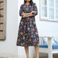 Janasya Dark Cotton Floral A-Line DRESS | Swadesiicart
