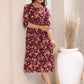 Janasya Dark Cotton Floral Gathered Dress | Swadesiicart