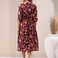 Janasya Dark Cotton Floral Gathered Dress | Swadesiicart