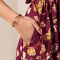 Janasya Dark Cotton Floral Gathered Dress | Swadesiicart