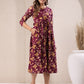 Janasya Dark Cotton Floral Gathered Dress | Swadesiicart
