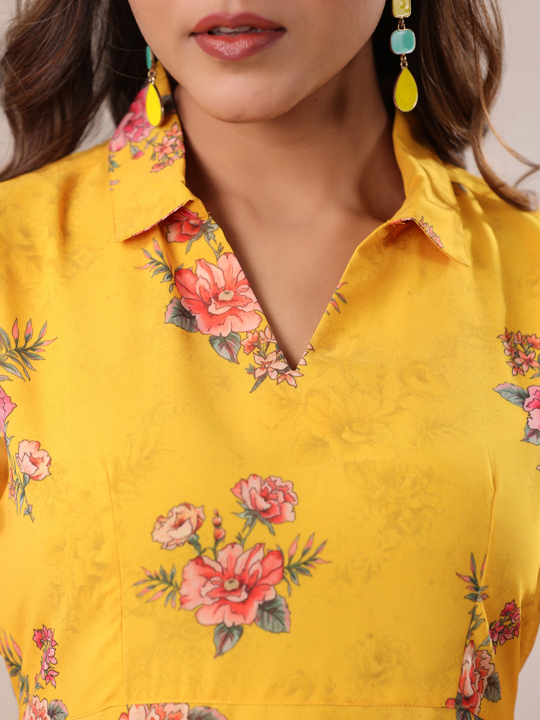 Janasya Bright Georgette Floral A-Line Dress | Swadesiicart