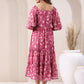 Janasya Dark Georgette Floral Tiered Dress | Swadesiicart